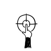 doodle dessiné à la main pointant le symbole d'illustration cible pour la réalisation, l'objectif commercial, la mission. isolée vecteur