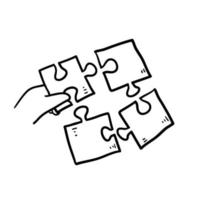 main draen doodle ensemble simple d'icônes de lignes vectorielles liées au puzzle fond isolé vecteur