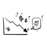 graphique financier doodle dessiné à la main vers le bas icône illustration vecteur isolé