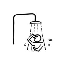doodle dessiné à la main humain dans la douche icône illustration vecteur isolé