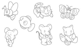 mignon design animal contour vector set 27 , libellule rat poisson tigre renard papillon