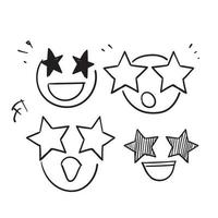 doodle dessiné à la main icône de visage d'oeil étoilé symbole d'illustration pour la réaction de sortie vecteur