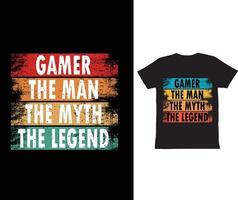 gamer l'homme le mythe la légende-t-shirt design. vecteur