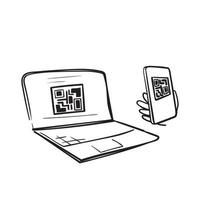 icône de balayage de code qr doodle dessiné à la main dans l'illustration du smartphone vecteur