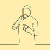 dessin au trait continu des gens avec une tasse vecteur