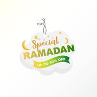 modèle de bannière de badge étiquette de vente ramadan avec style nuage et lune vecteur