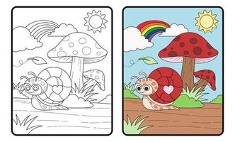 livre ou page de coloriage d'escargots et de champignons, éducation vecteur