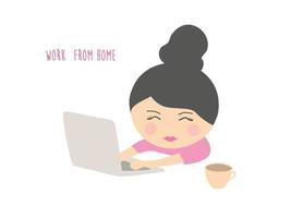 concept de travail à domicile, jolie fille travaillant en ligne à la maison illustration vectorielle vecteur