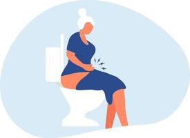 femme âgée assise sur les toilettes souffrant de constipation, de diarrhée, de maux d'estomac et d'illustrations vectorielles du système digestif normal