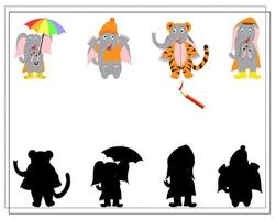 un jeu pour les enfants trouver où est l'ombre. éléphant de dessin animé mignon vecteur