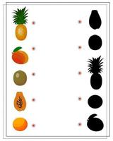 jeu de puzzle pour les enfants trouver la bonne ombre, fruit. vecteur