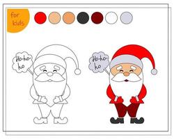 livre de coloriage pour enfants, dessin animé santa avec un signe. vecteur