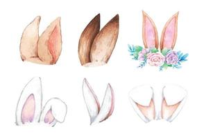 ensemble d'aquarelle d'oreilles de lapin de pâques. illustration vectorielle. vecteur