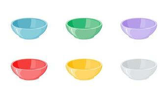 ensemble de bols profonds multicolores vides. illustration vectorielle d'assiette pour soupe, riz ou bouillie. vecteur