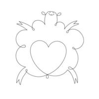 agneau mignon avec un coeur sur son illustration linéaire vectorielle de ventre. moutons dans un style de dessin d'art en ligne continue. vecteur