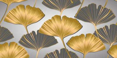 bannière de vecteur de feuille de ginkgo biloba. conception d'art en ligne d'encre. feuilles de ginkgo biloba. modèle sans couture.