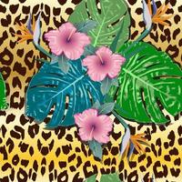 illustration vectorielle de feuilles et de fleurs tropicales de monstera. imprimé d'été. bannière de vecteur. conception d'art en ligne d'encre. modèle sans couture. vecteur