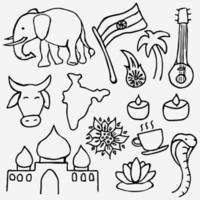 icônes vectorielles indiennes. fond avec des icônes indiennes doodle. vous pouvez l'utiliser comme arrière-plan pour une carte de mariage ou un message d'accueil vecteur