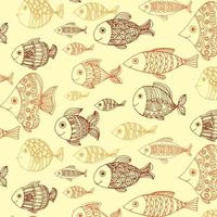 motif plat boho sans couture avec des poissons bruns doodle sur fond beige. monde lagon sous-marin. texture enfant vecteur pour les tissus, les papiers peints et votre créativité