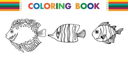 livre de coloriage de poisson de dessin animé vecteur