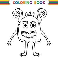 monstre extraterrestre drôle et mignon avec trois yeux pour les enfants. créature imaginaire pour livre de coloriage pour enfants, dessin animé fantastique contour noir et blanc pour pages à colorier. vecteur