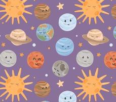 modèle de planètes. modèle d'espace. planètes drôles de dessin animé. motif pour textiles, papiers peints pour enfants. vecteur