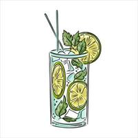 mojito cocktail alcoolisé d'été avec glace, menthe et citron vert. vecteur