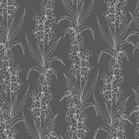 motif botanique vectoriel harmonieux avec des silhouettes de contour blanc d'épilobe poilu sur fond gris. fleurs et herbes. pour textiles, tissus, couvertures, papiers peints, impression, emballage cadeau