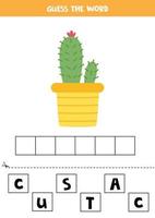 jeu d'orthographe pour les enfants. cactus de dessin animé mignon en pot. vecteur