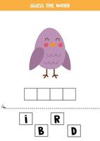 jeu d'orthographe pour les enfants. oiseau de dessin animé mignon. vecteur