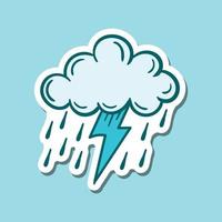 pluie de nuage bleu dessiné à la main avec illustration de griffonnage de foudre pour les autocollants imprimer etc vecteur premium