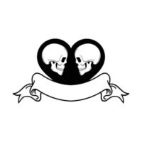 coeur de crâne dessiné à la main avec illustration de doodle de ruban pour affiche d'autocollants de tatouage, etc. vecteur