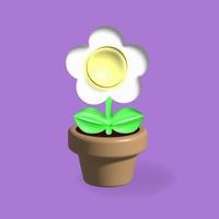 camomille en pot rendu 3d mignon, plante en pot sur fond violet, concept de jardinage, illustration vectorielle