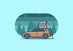 camping avec illustration plate de voiture vecteur