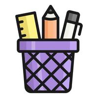 icône de vecteur de seau de crayon, icône d'école et d'éducation