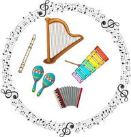 instrument de musique avec caricature de symbole de mélodie musicale vecteur
