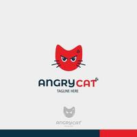 Icône de concept de logo animal chat en colère - icône de logo de chat en colère tête isolée sur blanc - logo de chat tête d'animal rouge et bleu vecteur