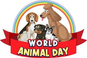 logo de la journée mondiale des animaux avec des chiens mignons vecteur