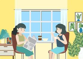 deux femmes buvant du café dans la chambre vecteur