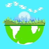 écosystème environnement vecteur vert nature. concept de symbole éco énergie monde de la ville. écologie fond bleu biologie organique. arbre plat forêt terre sauver la protection. planète de dessin animé illustration isolé