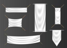 bannière textile et jeu de drapeaux. art vectoriel blanc créatif de tissu de mode.
