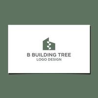 b création de logo initial, arbre et bâtiment vecteur