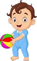 dessin animé petit garçon tenant une boule colorée vecteur