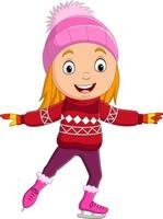 jolie petite fille portant des vêtements d'hiver patinage sur glace vecteur