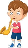 dessin animé petit garçon jouant de la trompette vecteur
