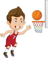 dessin animé petit garçon jouant au basket vecteur