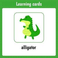 cartes d'apprentissage pour les enfants. animaux. alligator vecteur