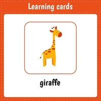 cartes d'apprentissage pour les enfants. animaux. girafe vecteur