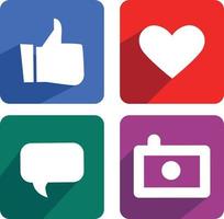 icône de médias sociaux, emoji aime, coeurs, bulle et appareil photo. concept d'applications de communication sociale en ligne. illustration vectorielle plane. vecteur