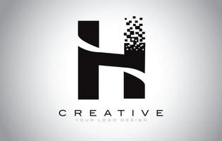 h création de logo de lettre initiale avec pixels numériques en noir et blanc. vecteur